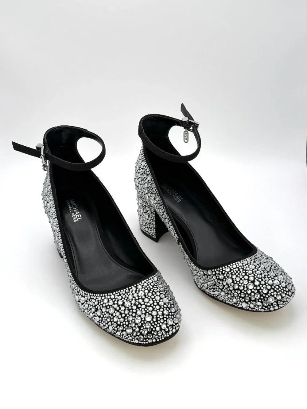 Michael Kors Perla Women's Black Crystal Embellished Ankle Strap Pumps US 6.5 M